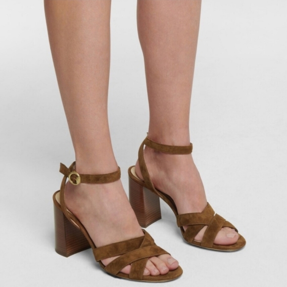 Gianvito Rossi Suede Crisscross Block Heel  Blue Teal Open Toe NEW - Picture 3 of 10